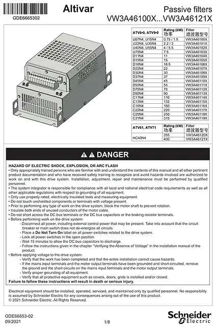 schneider施耐德IS passive filters VW3A46100X... VW3A46121X